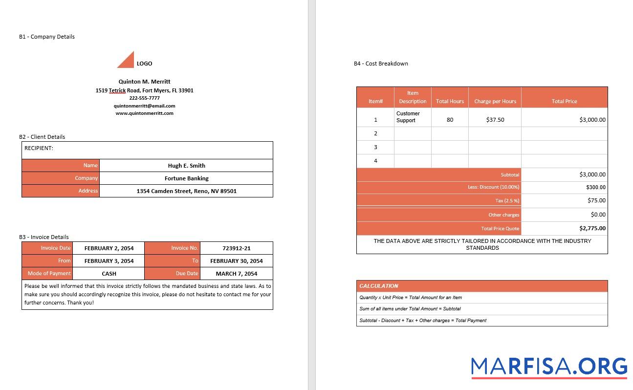 Downloadable Free Simple Freelance Invoice sample